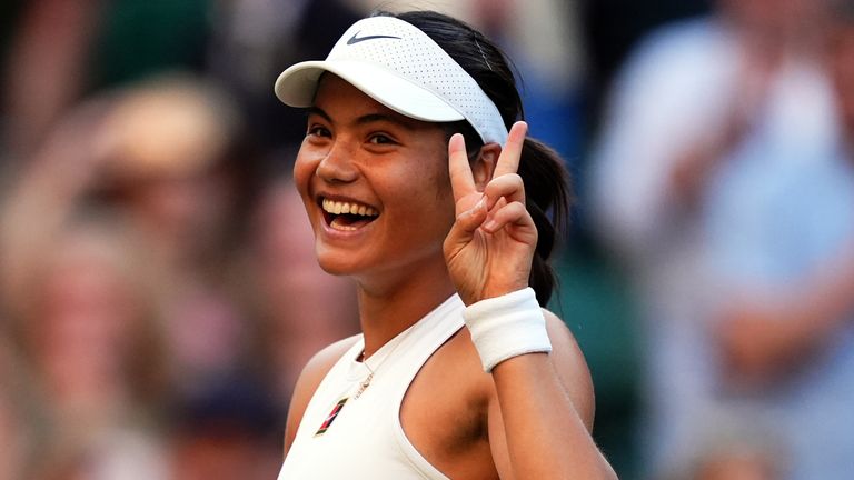 Emma Raducanu celebrates victory following her match against Marketa Vondrousova