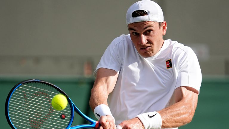 Jack Draper during his match against Sebastian Baez on day two of the 2025 Wimbledon Championships