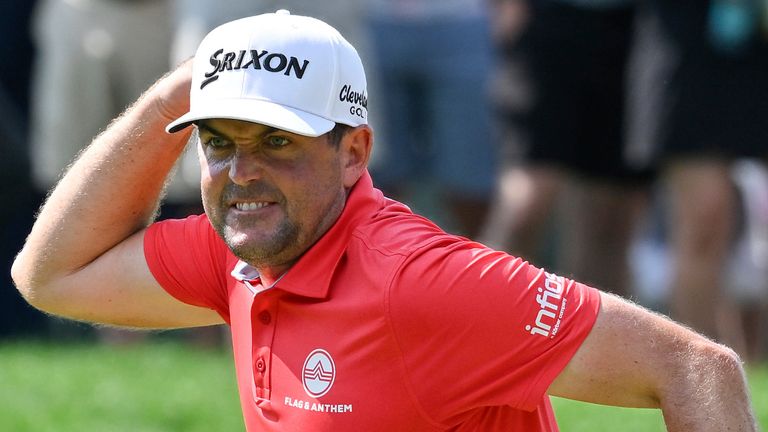 June 22, 2025: Keegan Bradley of Woodstock, VT, reacts to his putt on the ninth green during the final round of the PGA Travelers Championship golf tournament held at TPC River Highlands in Cromwell CT. Eric Canha/Cal Sport Media (Credit Image: .. Eric Canha/Cal Sport Media) (Cal Sport Media via AP Images)