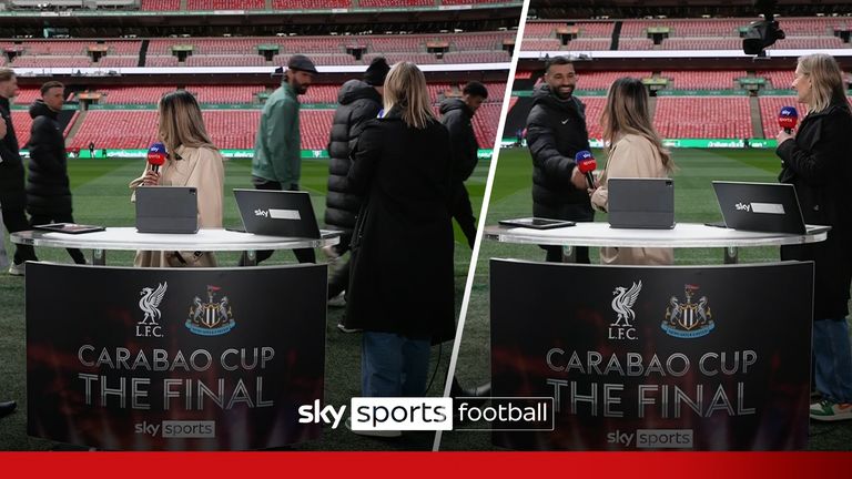 Liverpool team looked relaxed and focus as the players and staff walked past the Sky Sports studio ahead of their Carabao Cup final against Newcastle United. 