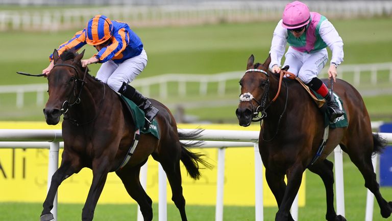 Whirl and Ryan Moore (left)  win the Pretty Polly (Group 1) for trainer Aidan O'Brien from Kalpana.(Healy Racing)